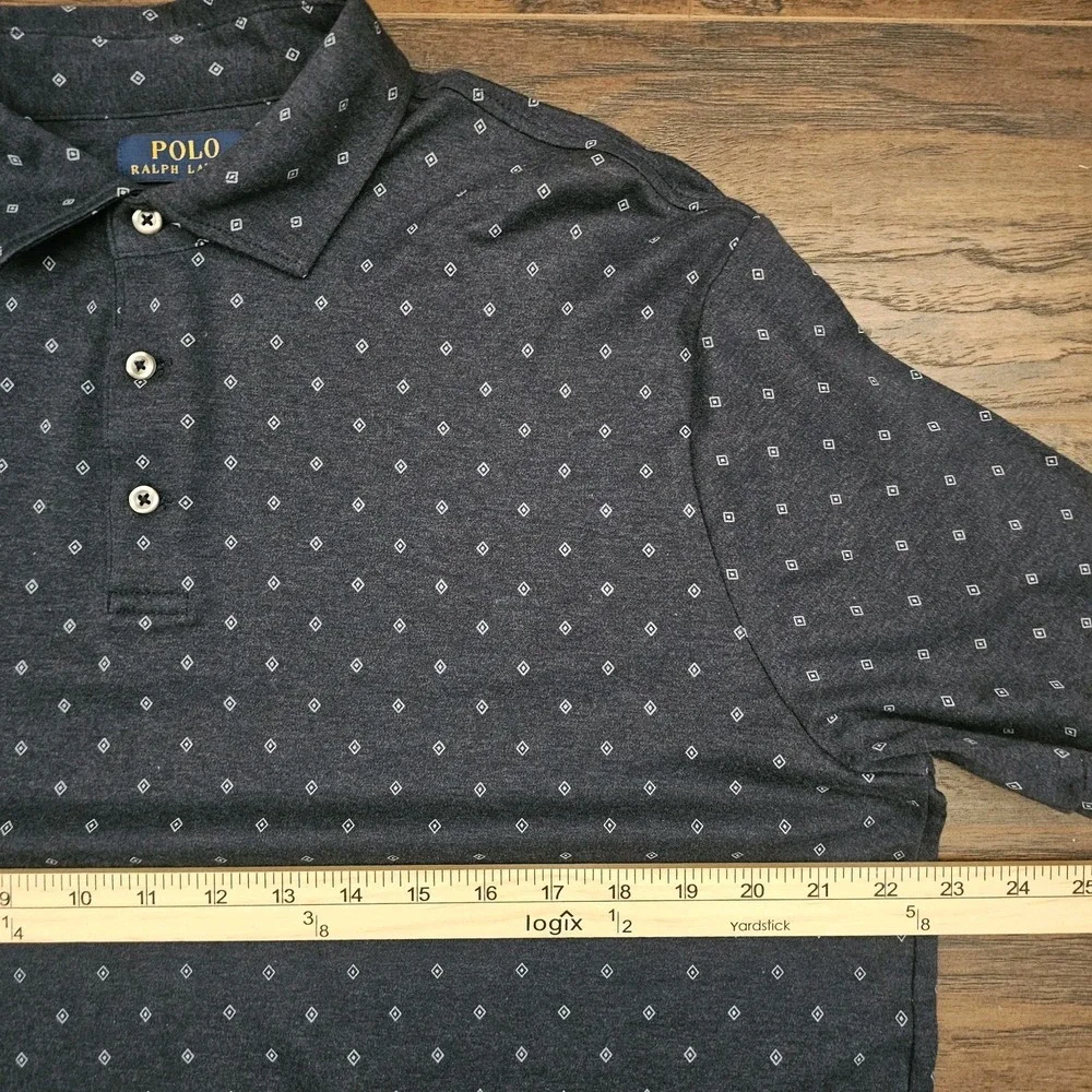 Polo Ralph Lauren Mens‎ Medium Shirt Blue Geometric Print Short Sleeve Stretch